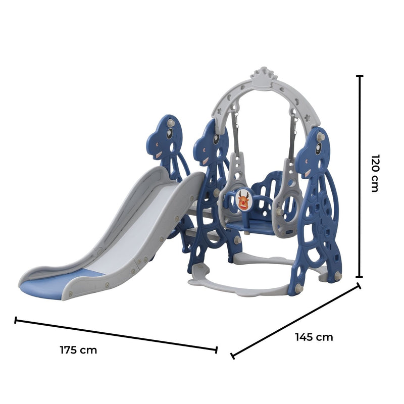 Kids Dinosaur Slide and Swing Set with Basketball Hoop (blue)