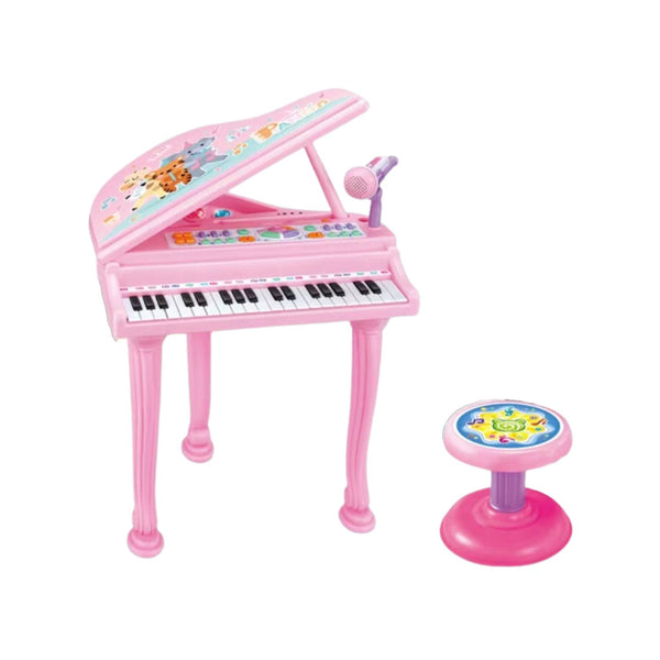 Kids Electronic Piano Keyboard Toy with Microphone and Chair (Pink)