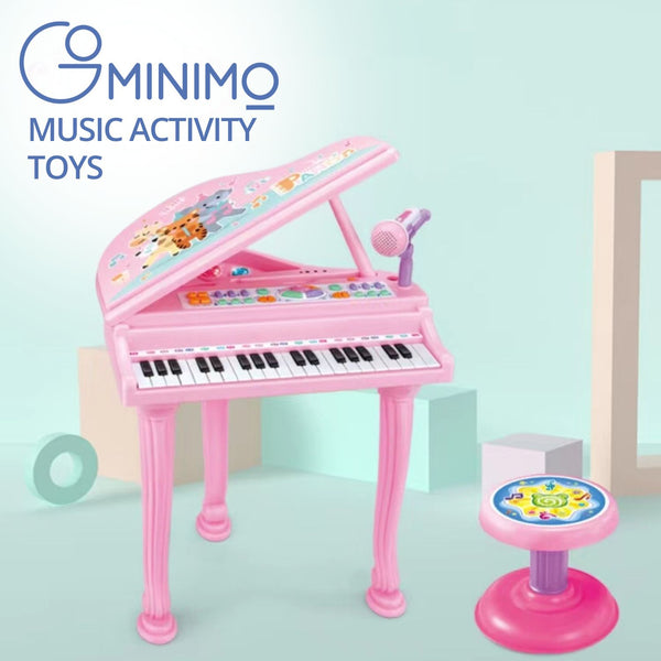 Kids Electronic Piano Keyboard Toy with Microphone and Chair (Pink)