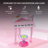 Kids Electronic Piano Keyboard Toy with Microphone and Chair (Pink)