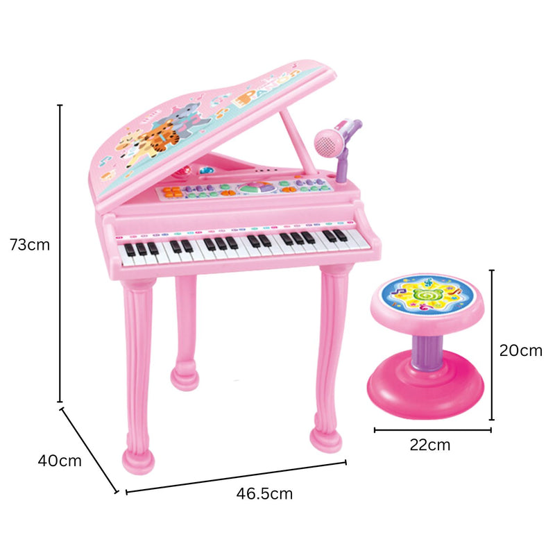 Kids Electronic Piano Keyboard Toy with Microphone and Chair (Pink)