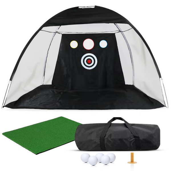 Golf Driving Practice Net Full Set with Mat, Balls, Tee and Carry Bag - 3m Black