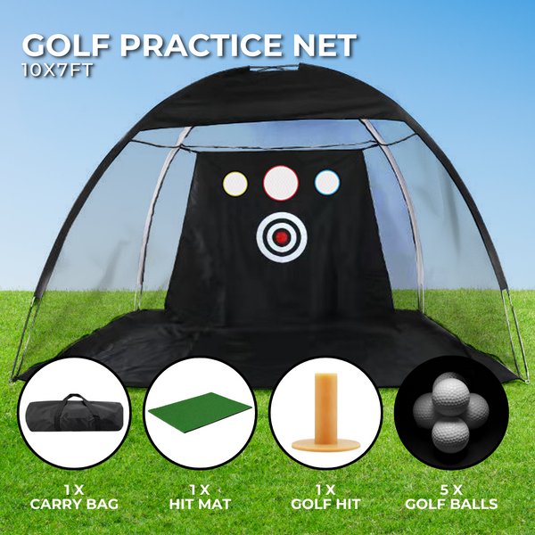 Golf Driving Practice Net Full Set with Mat, Balls, Tee and Carry Bag - 3m Black