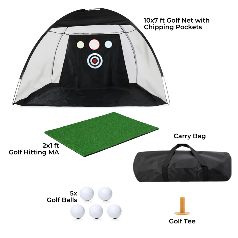 Golf Driving Practice Net Full Set with Mat, Balls, Tee and Carry Bag - 3m Black