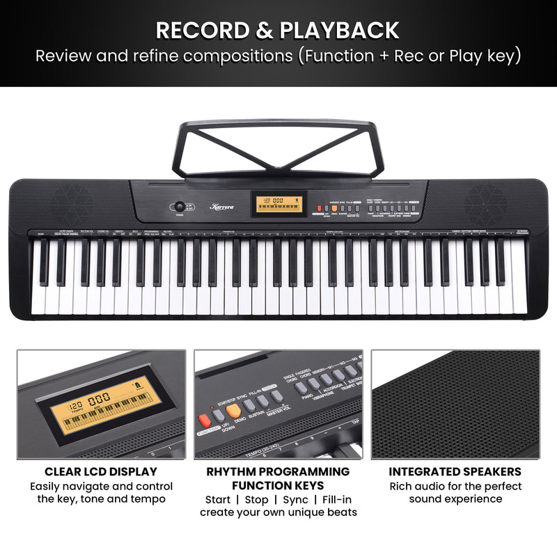 Electronic Keyboard with LCD and Touch Response (Black)