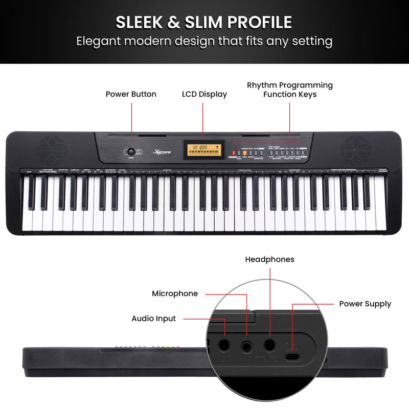 Electronic Keyboard with LCD and Touch Response (Black)