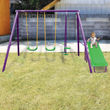Kids 3 Station Swing Set + Slippery Slide (Green/Purple)