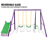 Kids 3 Station Swing Set + Slippery Slide (Green/Purple)