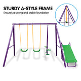 Kids 3 Station Swing Set + Slippery Slide (Green/Purple)