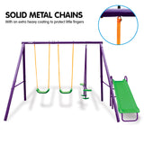 Kids 3 Station Swing Set + Slippery Slide (Green/Purple)