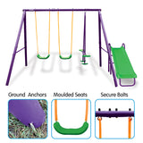 Kids 3 Station Swing Set + Slippery Slide (Green/Purple)