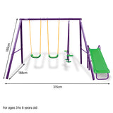 Kids 3 Station Swing Set + Slippery Slide (Green/Purple)