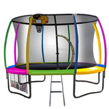 12ft Outdoor Trampoline with Safety Enclosure, Pad Mat and Basketball Hoop Set - Rainbow