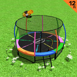 12ft Outdoor Trampoline with Safety Enclosure, Pad Mat and Basketball Hoop Set - Rainbow