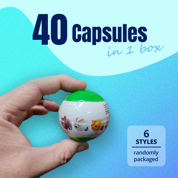 40pc Animal Pull Back Car Surprise Capsules 50mm Collectible in Display Box