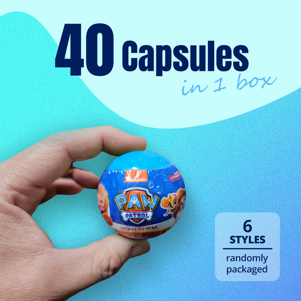 40pc Paw Patrol Squishy Toy Surprise Capsules 50mm Collectible in Display Box
