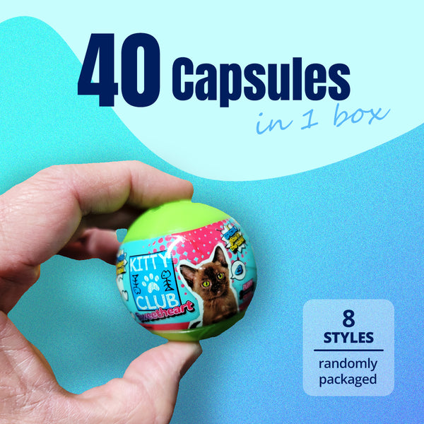 40pc Kitty Club Cat Toy Surprise Capsules 50mm Collectible in Display Box