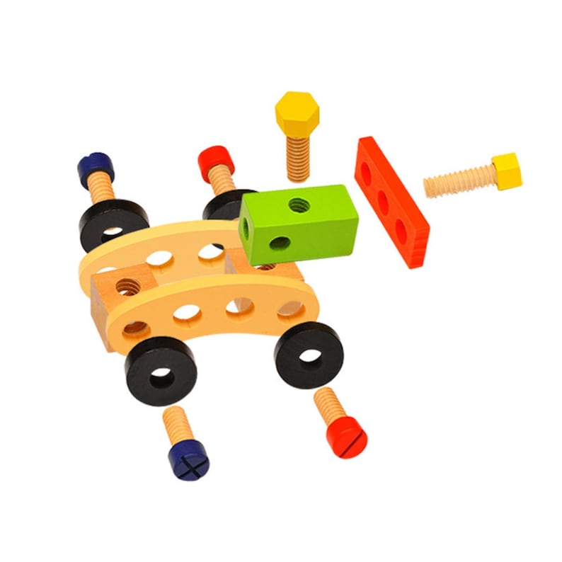 Kids Pretend Play Wooden Tradie Tool Set with Wooden Toolbox