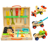 Kids Pretend Play Wooden Tradie Tool Set with Wooden Toolbox