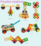 Kids Pretend Play Wooden Tradie Tool Set with Wooden Toolbox