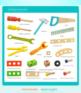 Kids Pretend Play Wooden Tradie Tool Set with Wooden Toolbox