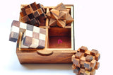 Wooden Brain Teaser Puzzle Gift Box - 4 Individual Mechanical Puzzles