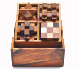 Wooden Brain Teaser Puzzle Gift Box - 4 Individual Mechanical Puzzles
