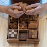 Wooden Brain Teaser Puzzle Gift Box - 9 individual mechanical Puzzles