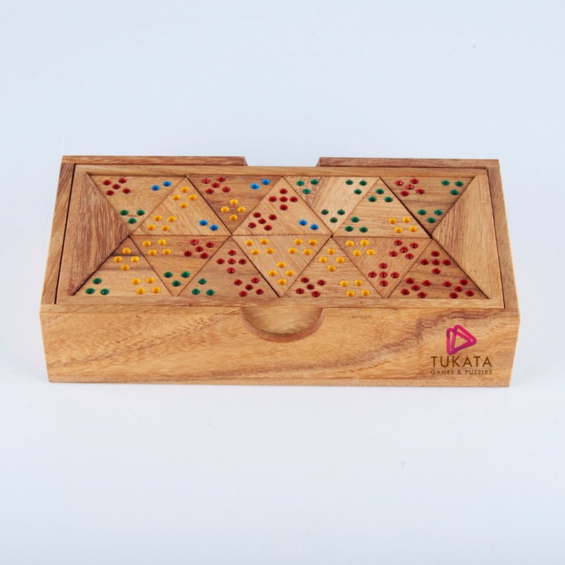 Handmade Wooden Triangle Dominos Set - in Wooden Box