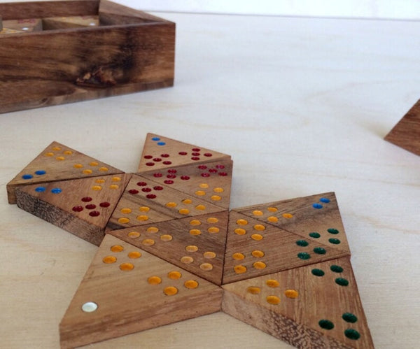 Handmade Wooden Triangle Dominos Set - in Wooden Box