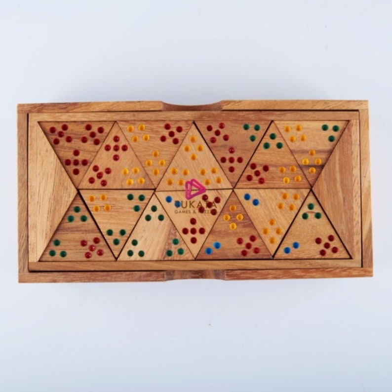 Handmade Wooden Triangle Dominos Set - in Wooden Box