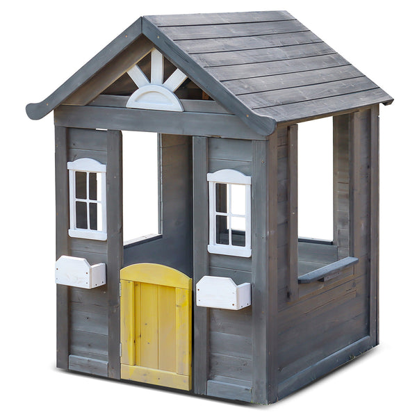 Kids Simple Charcoal Cubby House with Planter Boxes and Swinging Door