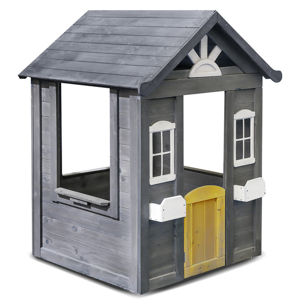 Kids Simple Charcoal Cubby House with Planter Boxes and Swinging Door