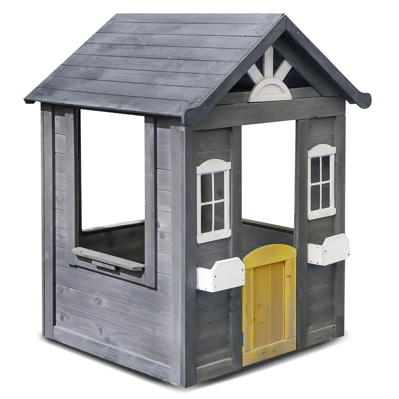 Kids Simple Charcoal Cubby House with Planter Boxes and Swinging Door