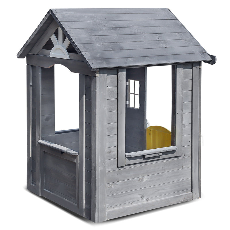 Kids Simple Charcoal Cubby House with Planter Boxes and Swinging Door