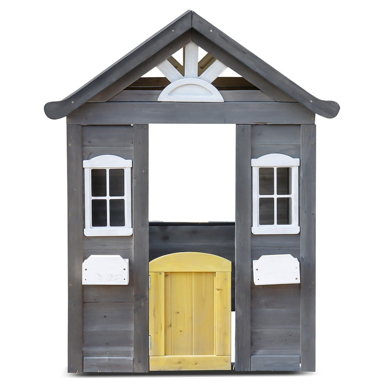 Kids Simple Charcoal Cubby House with Planter Boxes and Swinging Door