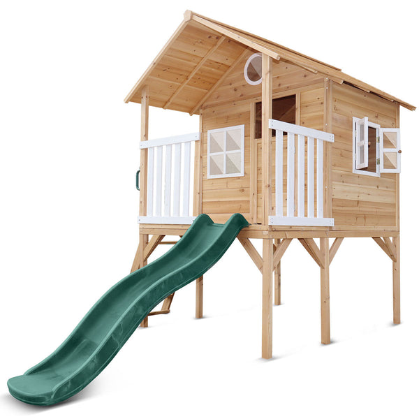 Kids Elevated Beach-Style Cubby House with Green Slide