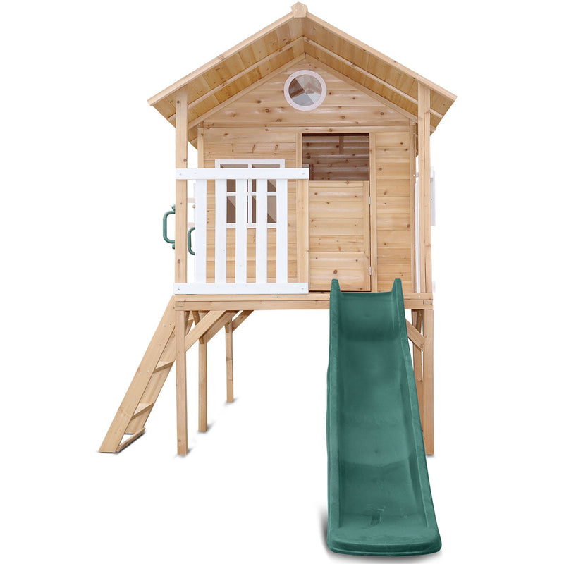 Kids Elevated Beach-Style Cubby House with Green Slide