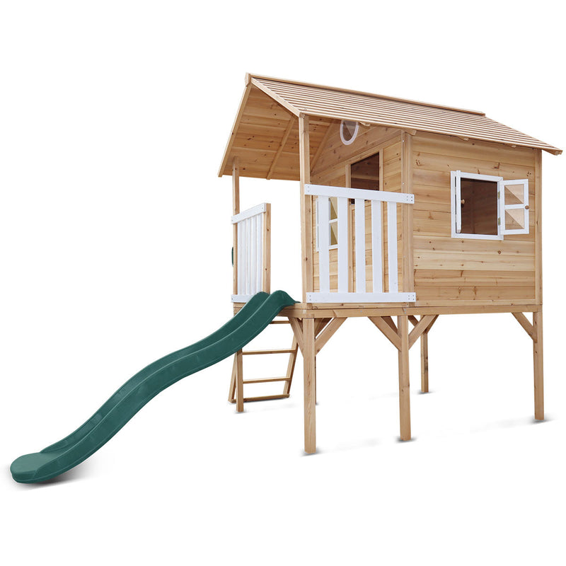 Kids Elevated Beach-Style Cubby House with Green Slide