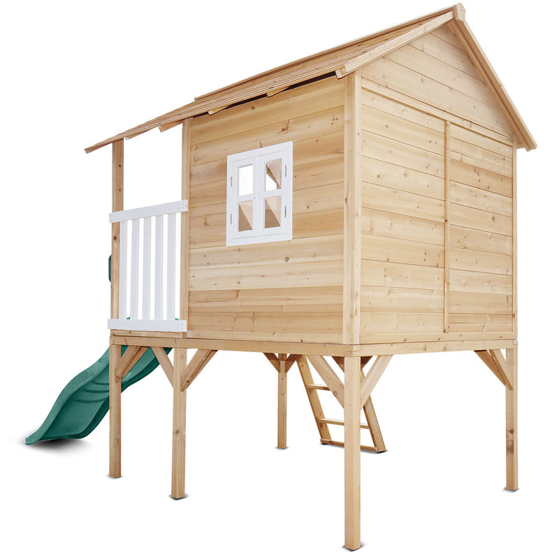Kids Elevated Beach-Style Cubby House with Green Slide