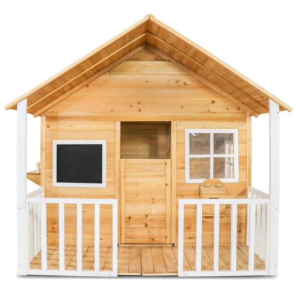 Kids Natural Barn Cubby House with Flooring, Snack Window, Letterbox & Veranda
