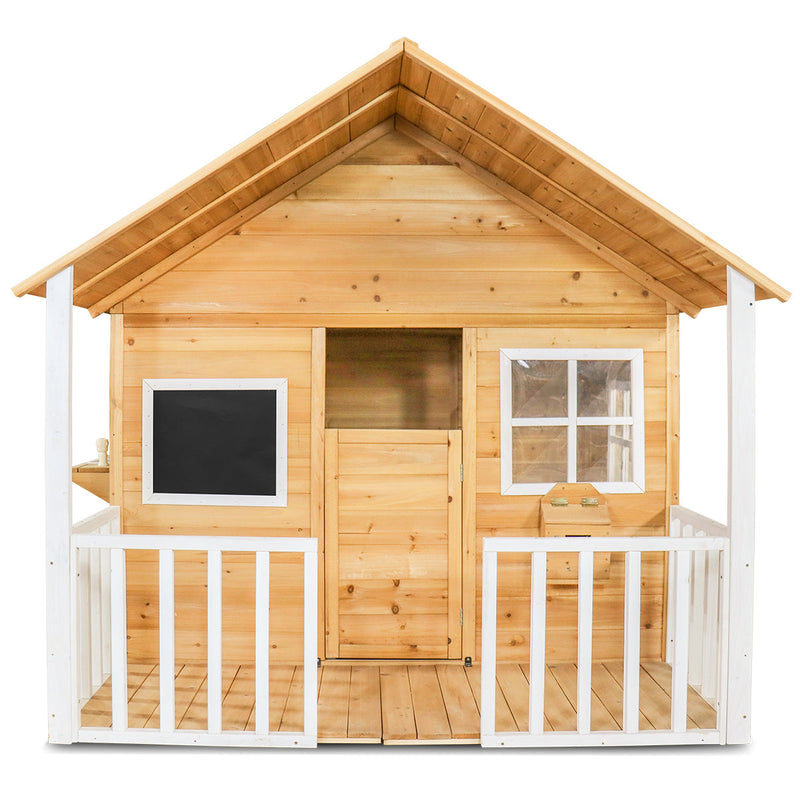 Kids Natural Barn Cubby House with Flooring, Snack Window, Letterbox & Veranda