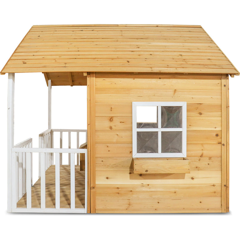 Kids Natural Barn Cubby House with Flooring, Snack Window, Letterbox & Veranda