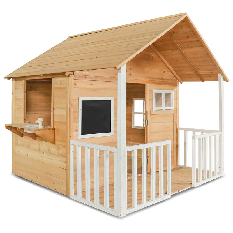 Kids Natural Barn Cubby House with Flooring, Snack Window, Letterbox & Veranda