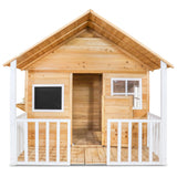 Kids Natural Barn Cubby House with Flooring, Snack Window, Letterbox & Veranda