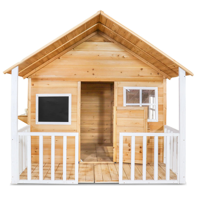 Kids Natural Barn Cubby House with Flooring, Snack Window, Letterbox & Veranda