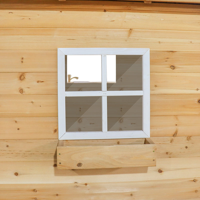 Kids Natural Barn Cubby House with Flooring, Snack Window, Letterbox & Veranda