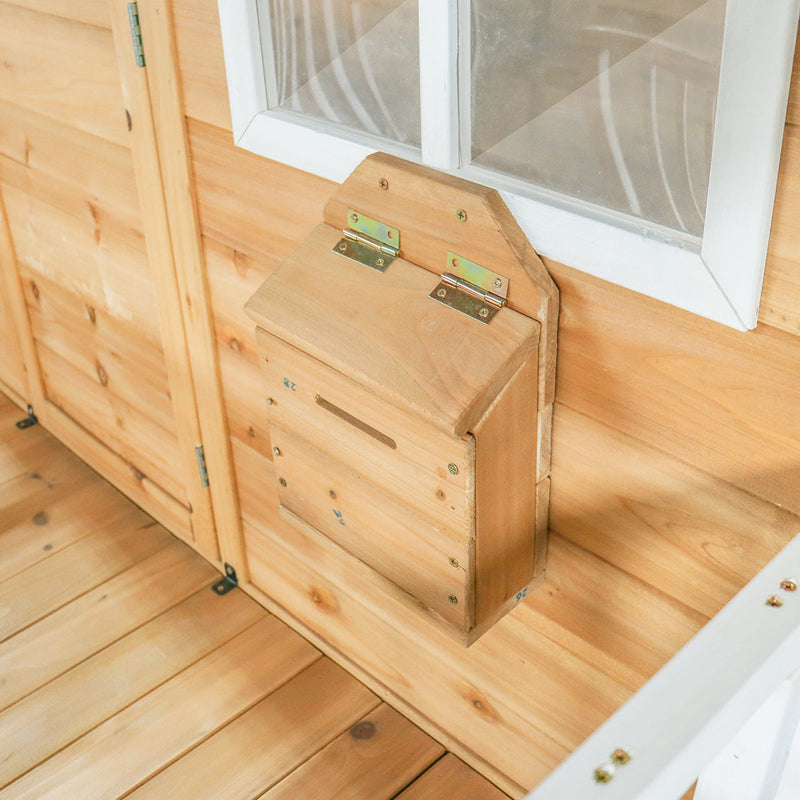 Kids Natural Barn Cubby House with Flooring, Snack Window, Letterbox & Veranda