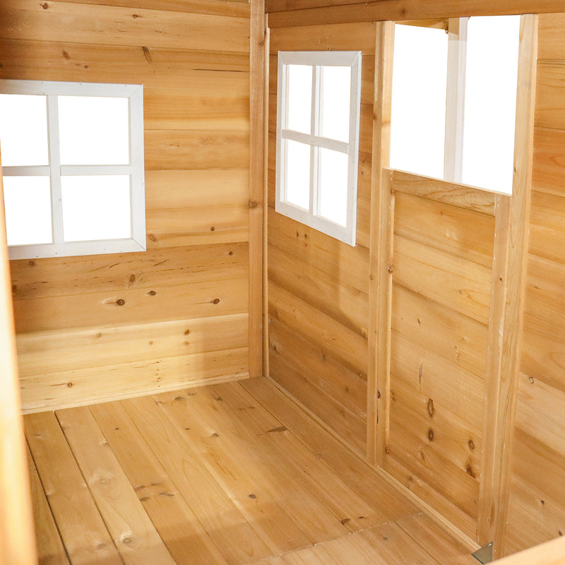 Kids Natural Barn Cubby House with Flooring, Snack Window, Letterbox & Veranda