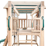 Kids Kingston Style Cubby House with Green Slide, Swing Set & Rope Ladder